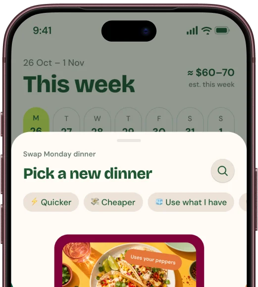 Swap sheet: pick a new dinner, quicker, cheaper or using what you have